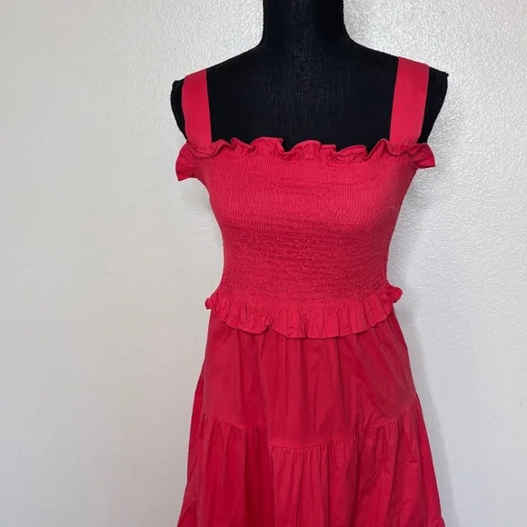 Tuckernuck Alannah Poppy Red Sleeveless Bow Smocked Cotton Midi Dress Size Small - Picture 4 of 8